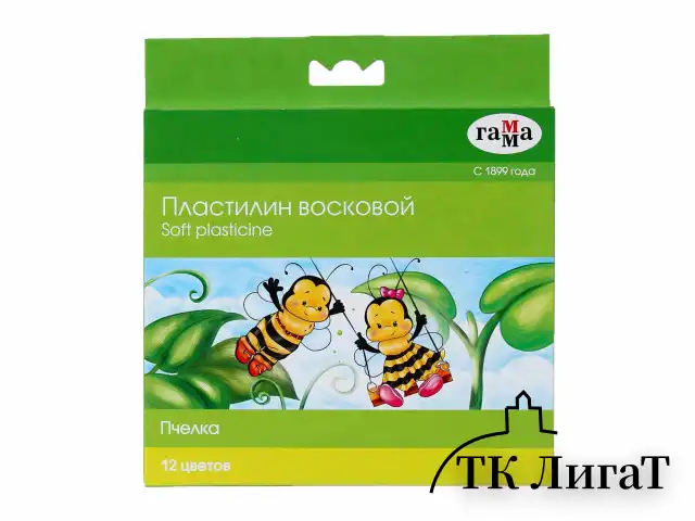 Пластилин восковой ГАММА "Пчелка", 12 цветов, 180 г, со стеком, картонная упаковка, 280032Н