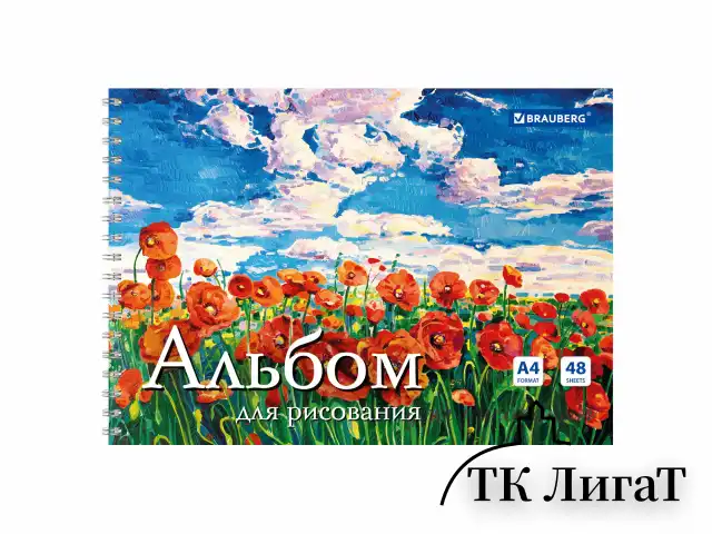 Альбом для рисования, А4, 48 л., гребень, обложка картон, BRAUBERG, 205х290 мм, "Летний пейзаж" (2 вида), 106328