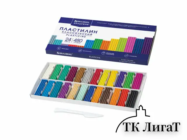 Пластилин классический BRAUBERG "АКАДЕМИЯ КЛАССИЧЕСКАЯ", 24 цвета, 480 г, СТЕК, ВЫСШЕЕ КАЧЕСТВО, 106424