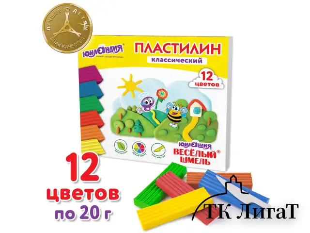 Пластилин классический ЮНЛАНДИЯ "ВЕСЁЛЫЙ ШМЕЛЬ", 12 цветов, 240 грамм, стек, ВЫСШЕЕ КАЧЕСТВО, 106431
