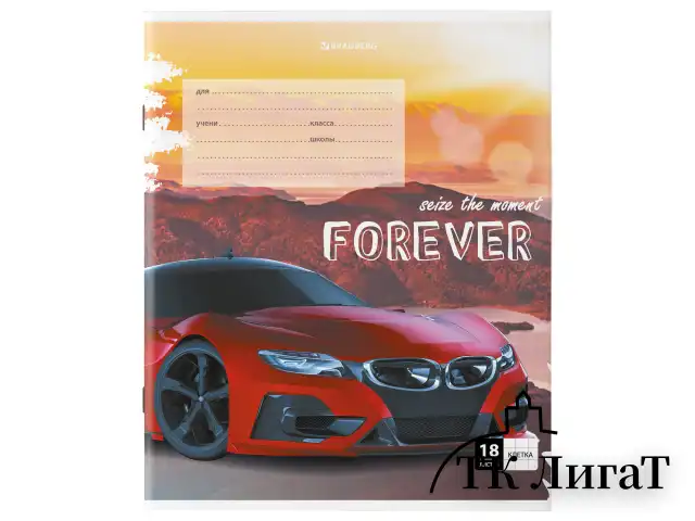 Тетрадь 18 л. BRAUBERG клетка, обложка картон, "SPORTS CAR", 106479