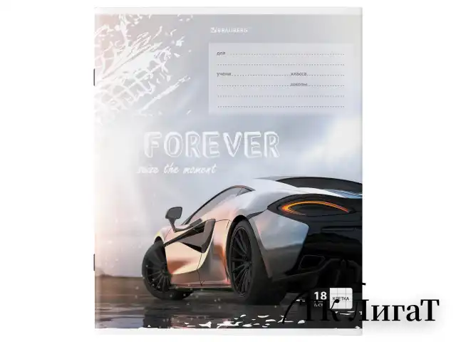 Тетрадь 18 л. BRAUBERG клетка, обложка картон, "SPORTS CAR", 106479