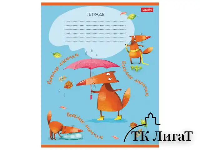 Тетрадь 18 л. HATBER клетка, обложка картон, "Fox Rules" (5 видов в спайке), 18Т5В1