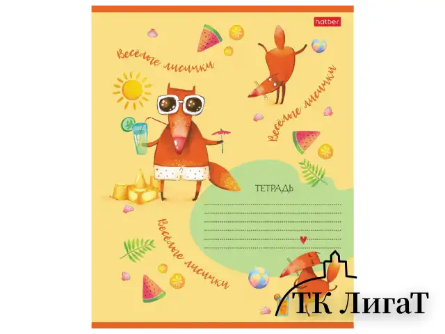 Тетрадь 18 л. HATBER клетка, обложка картон, "Fox Rules" (5 видов в спайке), 18Т5В1