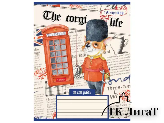 Тетрадь 18 л. HATBER клетка, обложка картон, "Корги_LIFE" (5 видов в спайке), 18Т5В1