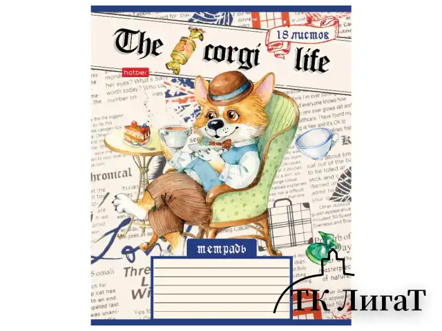 Тетрадь 18 л. HATBER клетка, обложка картон, "Корги_LIFE" (5 видов в спайке), 18Т5В1