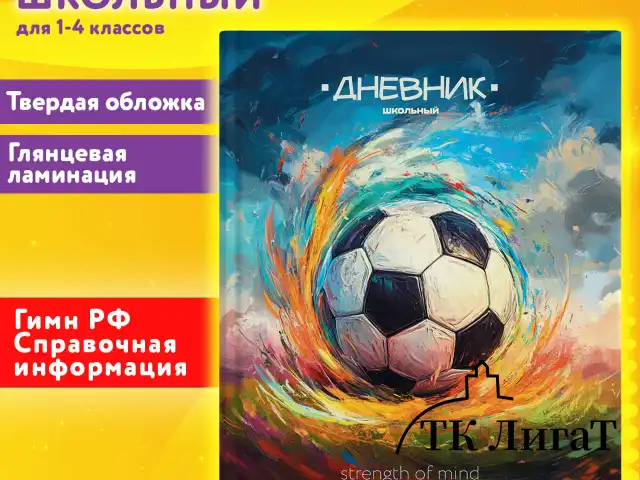 Дневник 1-4 класс 48 л., твердый, ЮНЛАНДИЯ, глянцевая ламинация, с подсказом, "Футбол", 107148