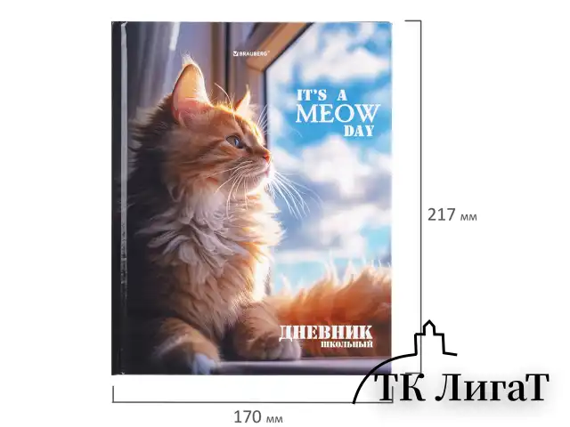 Дневник 1-4 класс 48 л., твердый, BRAUBERG, глянцевая ламинация, с подсказом, "Котик", 107156