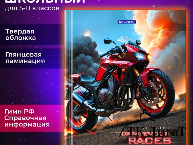 Дневник 5-11 класс 48 л., твердый, BRAUBERG, глянцевая ламинация, с подсказом, "Байк", 107186