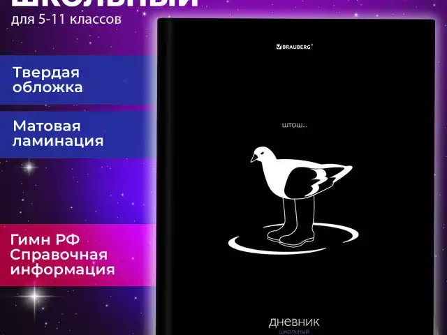 Дневник 5-11 класс 48 л., твердый, BRAUBERG, матовая ламинация, с подсказом, "Штош", 107190