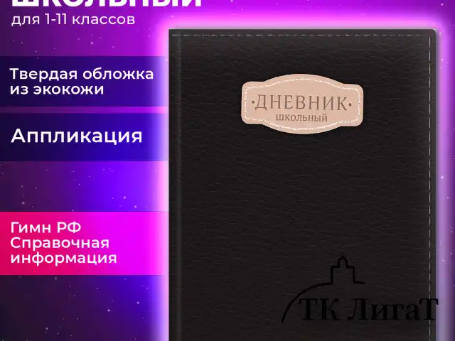 Дневник 1-11 класс 48 л., кожзам (твердая с поролоном), нашивка, BRAUBERG IGUANA, черный, 107225