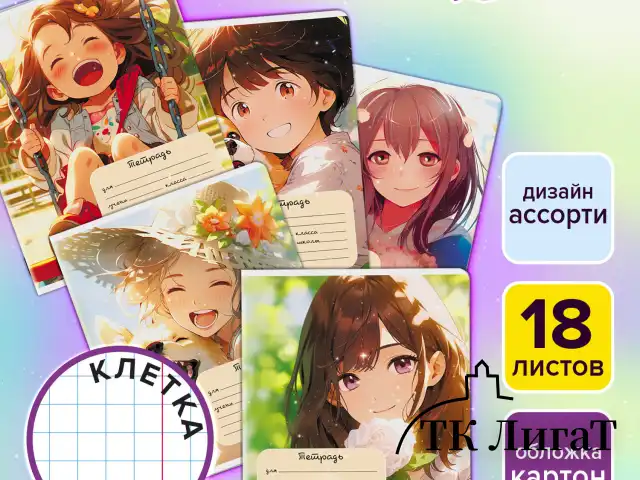 Тетрадь 18 л. ЮНЛАНДИЯ, клетка, обложка картон, GIRLS, 107299