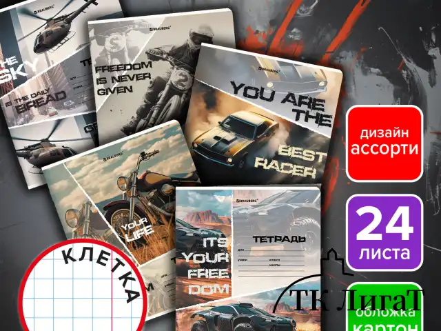 Тетрадь 24 л. BRAUBERG, клетка, обложка картон, AUTO-MOTO, 107307