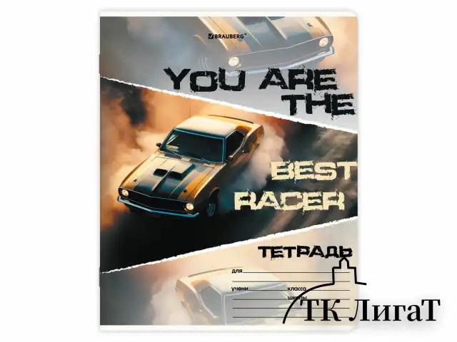 Тетрадь 24 л. BRAUBERG, клетка, обложка картон, AUTO-MOTO, 107307