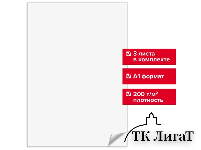 Ватман формат А1 (610х860 мм), ГОЗНАК С-Пб, плотность 200 г/м2, КОМПЛЕКТ 3 листа, BRAUBERG, 110973