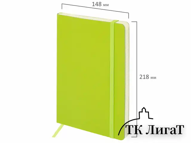 Блокнот А5 (148x218 мм), BRAUBERG "Metropolis Ultra", под кожу, 80 л., резинка, клетка, салатовый, 111020