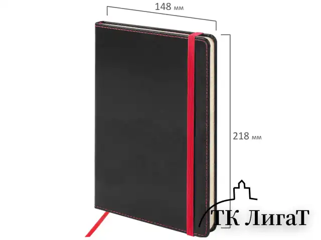 Блокнот А5 (148x218 мм), BRAUBERG "Office", под кожу, 80 л., резинка, клетка, черный, 111027