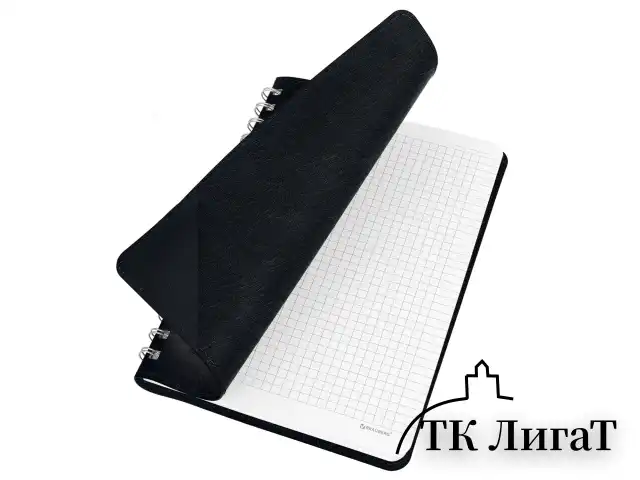 Тетрадь А5 (148x218 мм), BRAUBERG "Office PRO", гибкая, под кожу, гребень, 80 л., черная, 111046