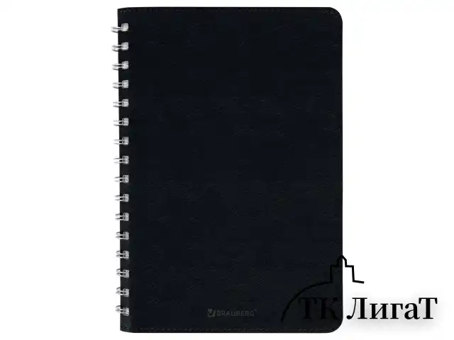 Тетрадь А5 (148x218 мм), BRAUBERG "Office PRO", гибкая, под кожу, гребень, 80 л., черная, 111046