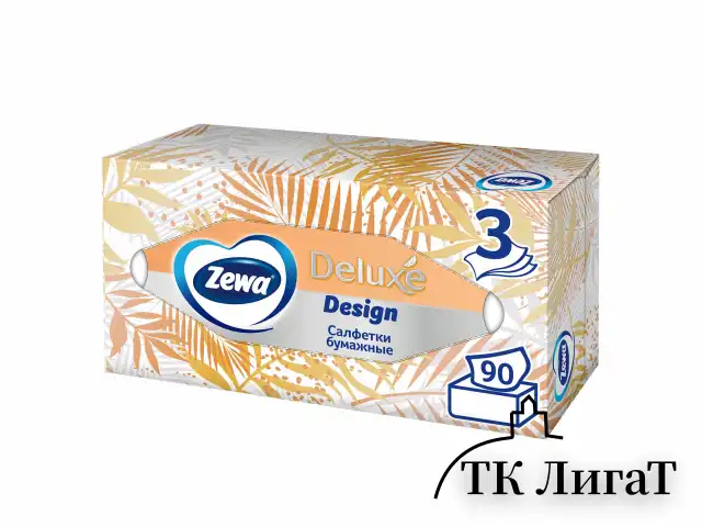 Салфетки косметические 90 штук в картонном боксе, 3-слойные, ZEWA Deluxe Design, 28420