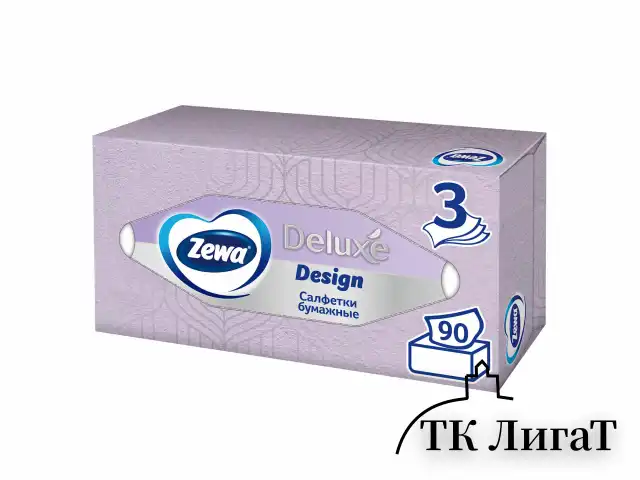 Салфетки косметические 90 штук в картонном боксе, 3-слойные, ZEWA Deluxe Design, 28420