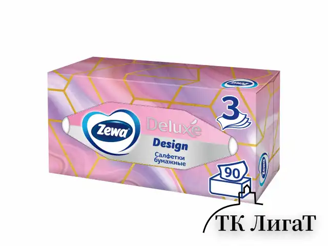 Салфетки косметические 90 штук в картонном боксе, 3-слойные, ZEWA Deluxe Design, 28420