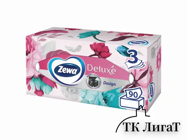 Салфетки косметические 90 штук в картонном боксе, 3-слойные, ZEWA Deluxe Design, 28420