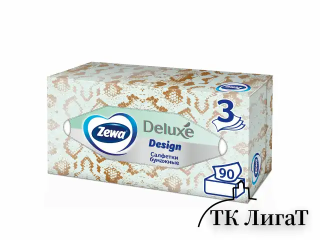 Салфетки косметические 90 штук в картонном боксе, 3-слойные, ZEWA Deluxe Design, 28420