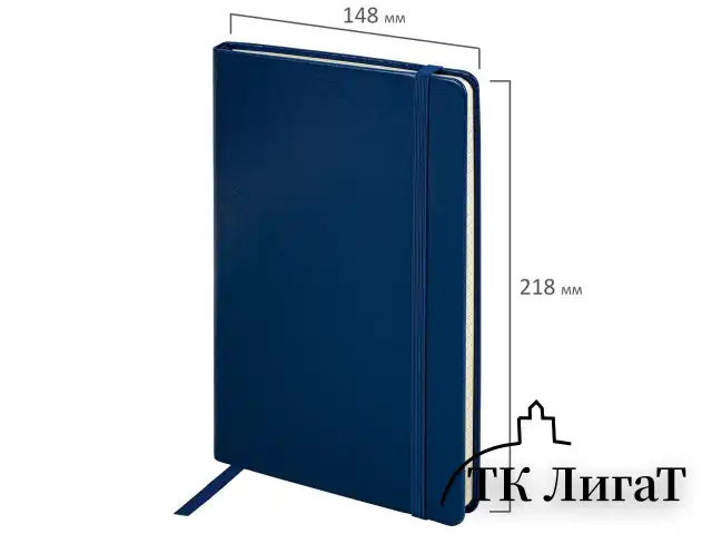 Блокнот А5 (148x218 мм), BRAUBERG "Metropolis Special", под кожу, 80 л., резинка, клетка, синий, 111574