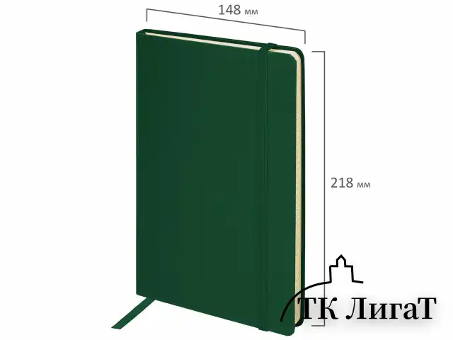 Блокнот А5 (148x218 мм), BRAUBERG "Metropolis", балакрон, 80 л., резинка, клетка, зеленый, 111583
