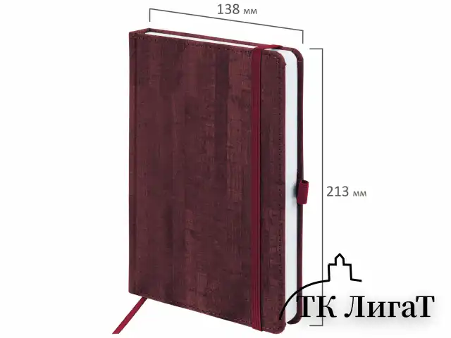 Ежедневник недатированный А5 (138x213 мм) BRAUBERG "Wood", кожзам, резинка, 136 л., бордовый, 111675
