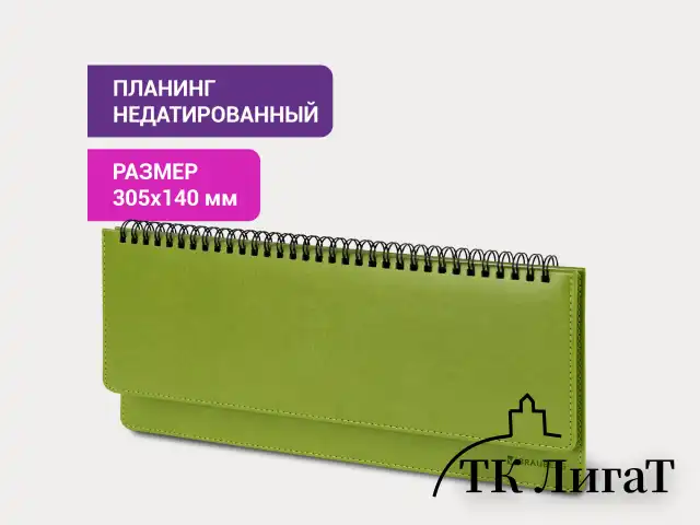 Планинг настольный недатированный (305x140 мм) BRAUBERG "Rainbow", кожзам, 60 л., зеленый, 111702