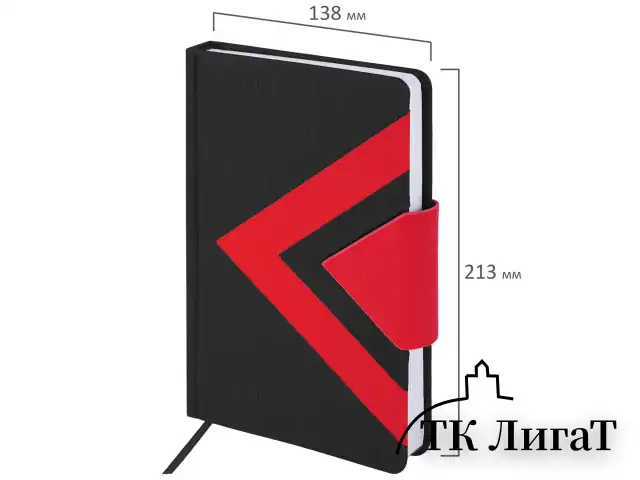 Ежедневник недатированный А5 138x213 мм BRAUBERG "Waves" под кожу, застежка 160 л., черный/красный, 111876