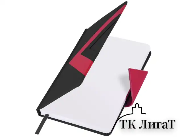 Ежедневник недатированный А5 138x213 мм BRAUBERG "Waves" под кожу, застежка 160 л., черный/красный, 111876