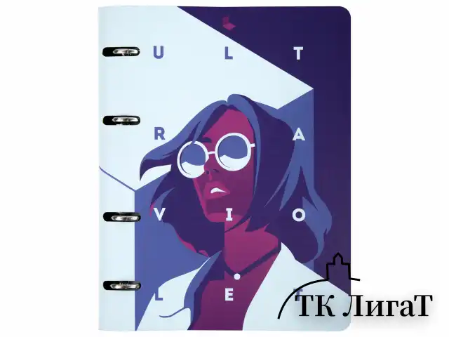 Тетрадь на кольцах А5 (180х220 мм), 80 листов, под кожу, клетка, BRAUBERG VISTA, Ultraviolet, 112120