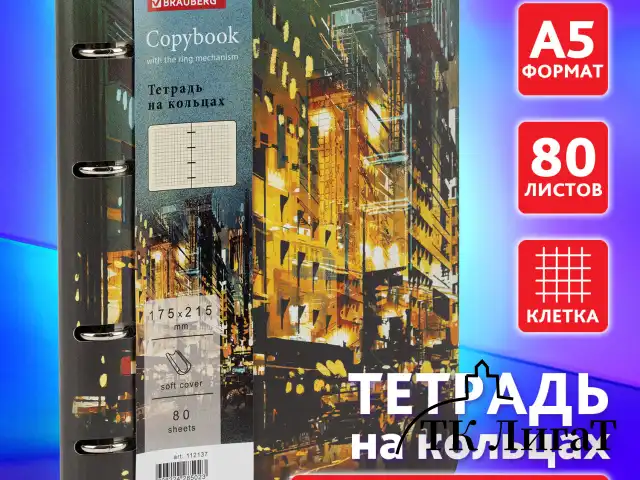 Тетрадь на кольцах А5 (180х220 мм), 80 листов, под кожу, клетка, BRAUBERG VISTA, "Avenue", 112137