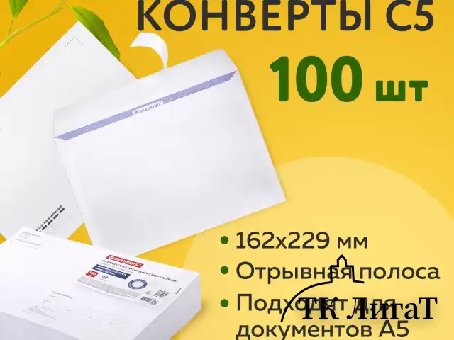 Конверты С5 (162х229 мм), отрывная лента, Куда-Кому, внутренняя запечатка, 80 г/м2, КОМПЛЕКТ 100 шт., BRAUBERG, 112188