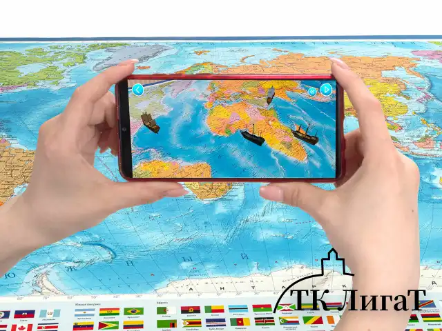Карта мира политическая 199х134 см, 1:15,5М, с ламинацией, интерактивная, европодвес, BRAUBERG, 112387