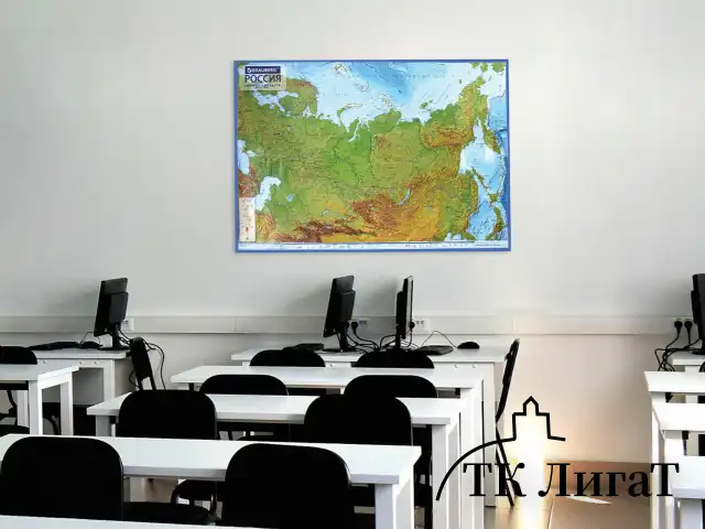 Карта России физическая 116х80 см, 1:7,5М, с ламинацией, интерактивная, европодвес, BRAUBERG, 112393