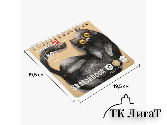 Скетчбук, белая бумага 120 г/м2 + крафт 80 г/м2 195х195 мм, 60 + 20 л., гребень, BRAUBERG ART DEBUT, 112983