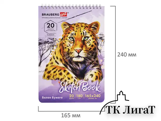 Скетчбук, белая бумага 180 г/м2, 165х240 мм, 20 л., гребень, твердая обложка, BRAUBERG ART CLASSIC, 112993