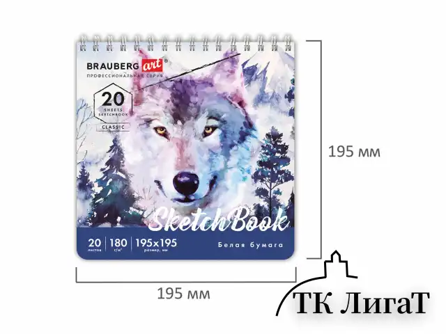 Скетчбук, белая бумага 180 г/м2, 195х195 мм, 20 л., гребень, твердая обложка, BRAUBERG ART CLASSIC, 112994