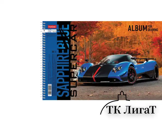 Альбом для рисования А4 32 л., спираль, обложка картон, HATBER, 205х290 мм, "BLUEsupercar" (5 видов), 067365, 32А4Всп