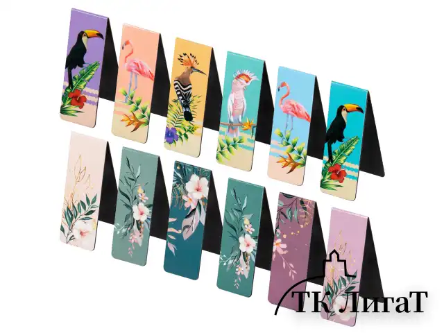 Закладки для книг МАГНИТНЫЕ, "TROPICS", набор 12 шт., 60x20 мм, BRAUBERG, 113172