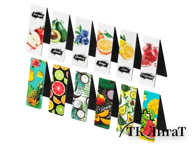 Закладки для книг МАГНИТНЫЕ, "FRUITS", набор 12 шт., 60x20 мм, BRAUBERG, 113173