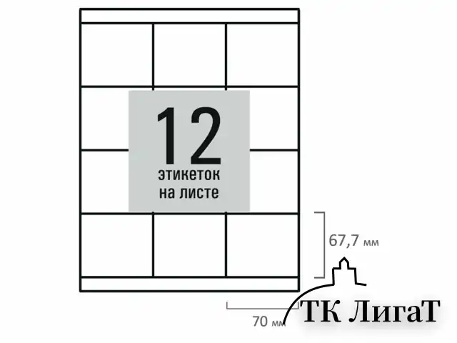 Этикетка самоклеящаяся 70х67,7 мм, 12 этикеток, белая, 80 г/м2, 50 листов, STAFF BASIC, 115649
