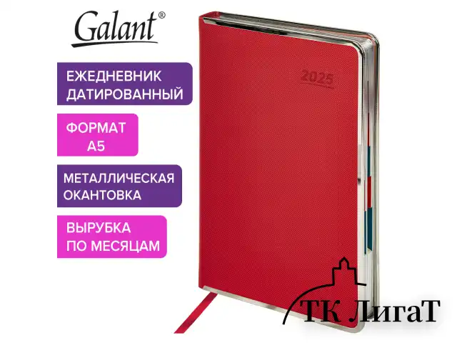 Ежедневник датированный 2025 А5 148х218 мм GALANT "Infinity Silver", под кожу, красный, 115722