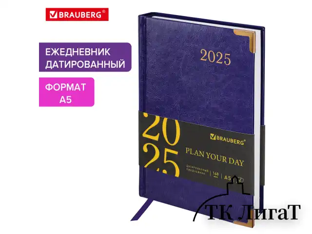 Ежедневник датированный 2025 А5 138x213 мм BRAUBERG "Senator", под кожу, фиолетовый, 115818