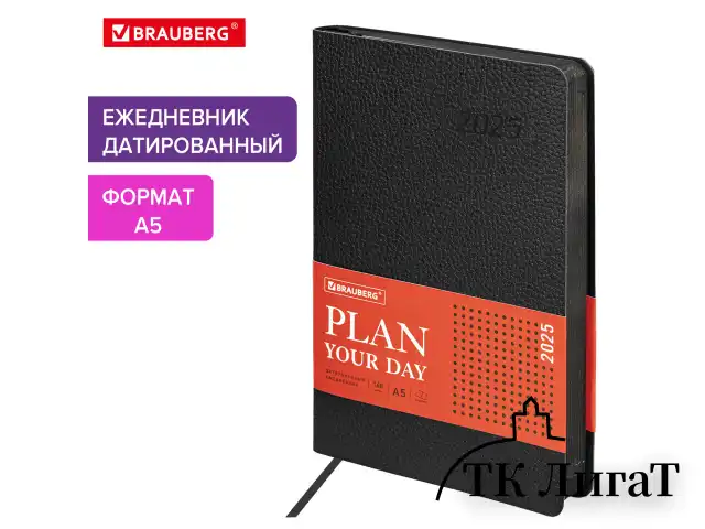 Ежедневник датированный 2025, А5, 138x213 мм, BRAUBERG "Stylish", под кожу гибкий, черный, 115820
