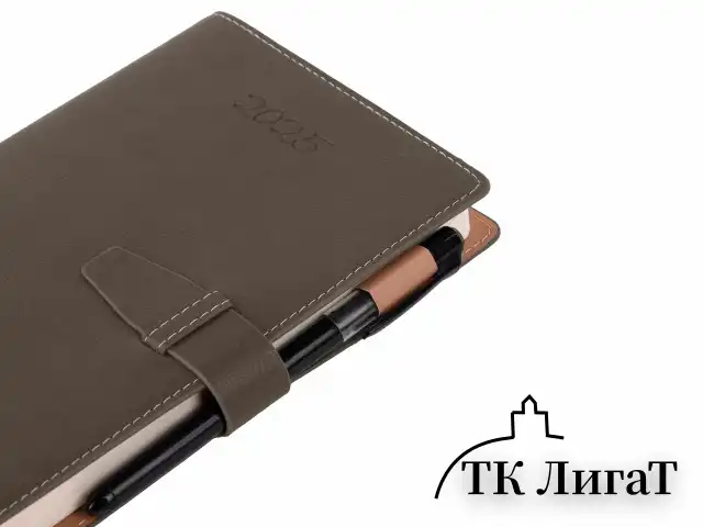 Ежедневник датированный 2025, А5, 143x218 мм, BRAUBERG "Journal", под кожу, застежка, органайзер, серый, 115881